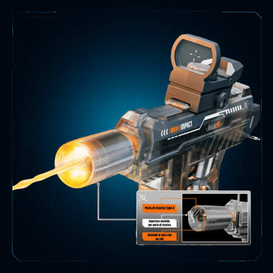 HydroBlitz UZI – Pistola d’Acqua Automatica con Silenziatore Luminoso e Caricatore a Tamburo - | HydroBlitz